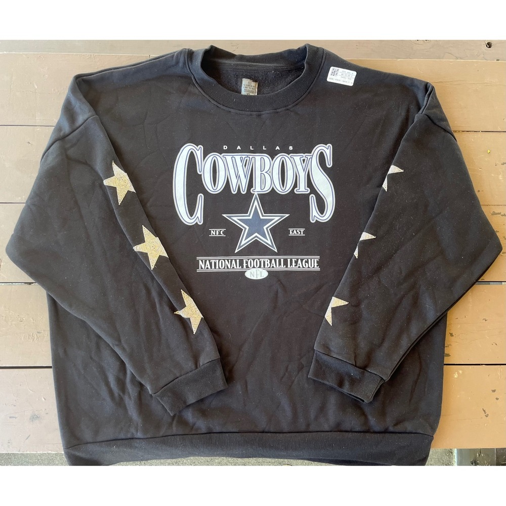 Gameday Couture Dallas Cowboys Sweatshirt Black Rhinestone Star Sleeve Womens XL